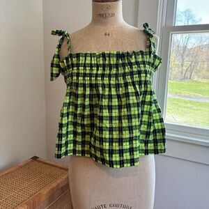 Ganni Plaid Peasant Tank EU 34/ US 2